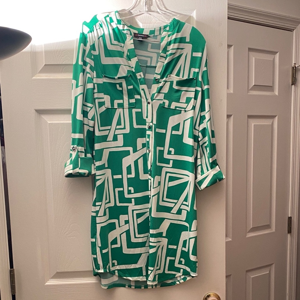 Cocomo Green and White Geometric Dress